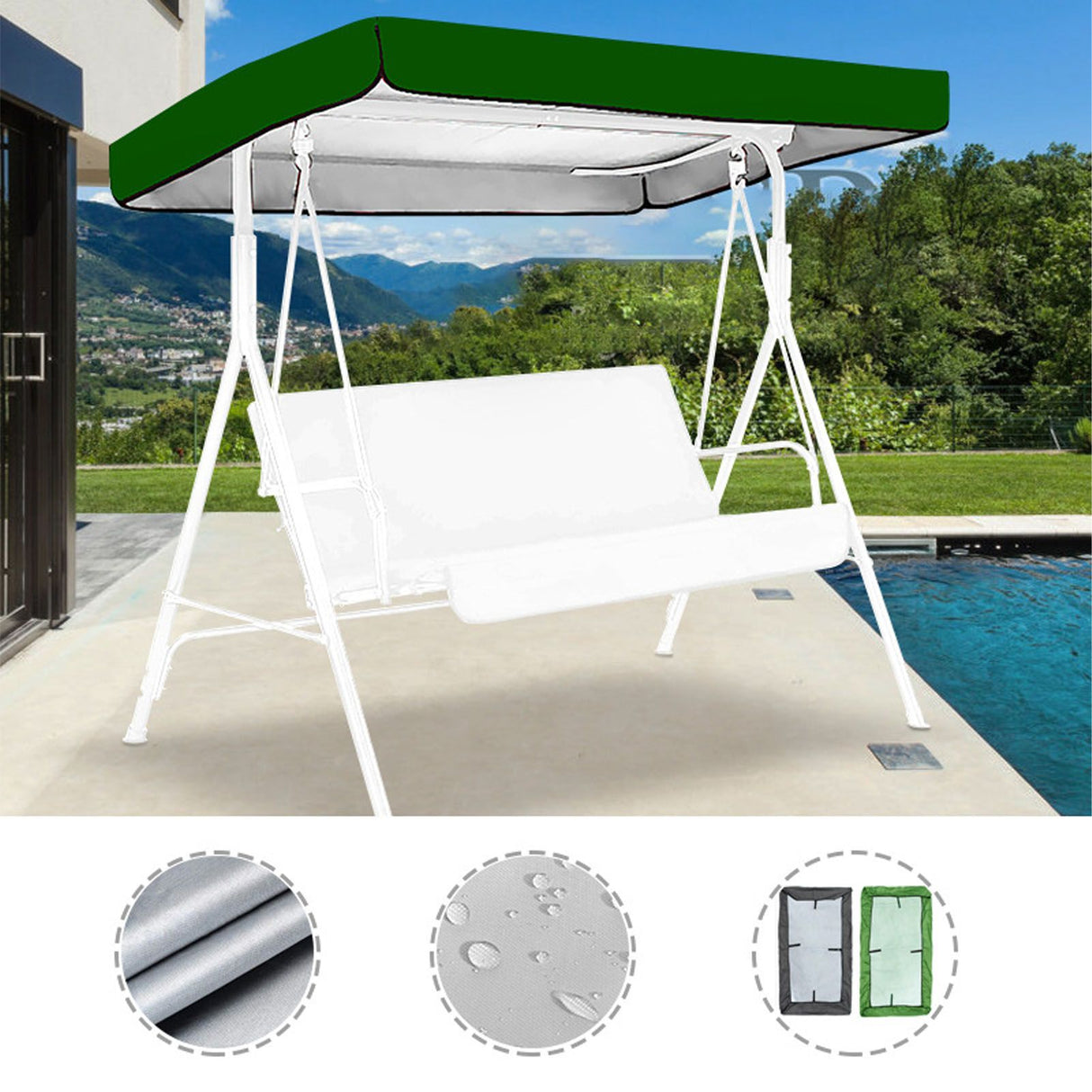 Outdoor Swing Chair Canopy Replacement Patio Swing Chair Top Cover WaterproofTop Rain Cover 190T Silver Coated 190x132x15cm/20cm Silver