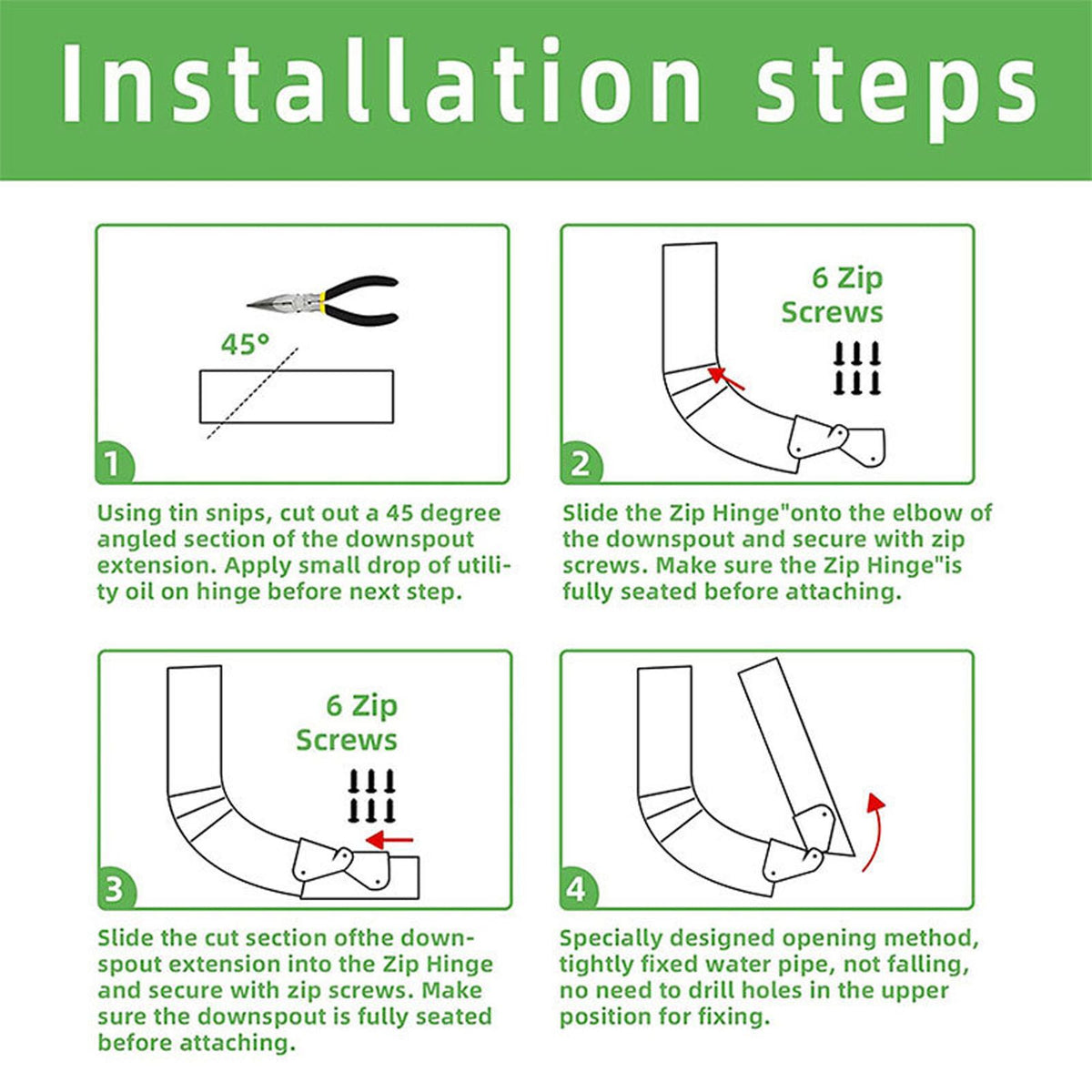 4PCS Gutter Downspout Extension Hinge Stainless Steel Flip Up Hinge for Rectangle Square Downspout Extension