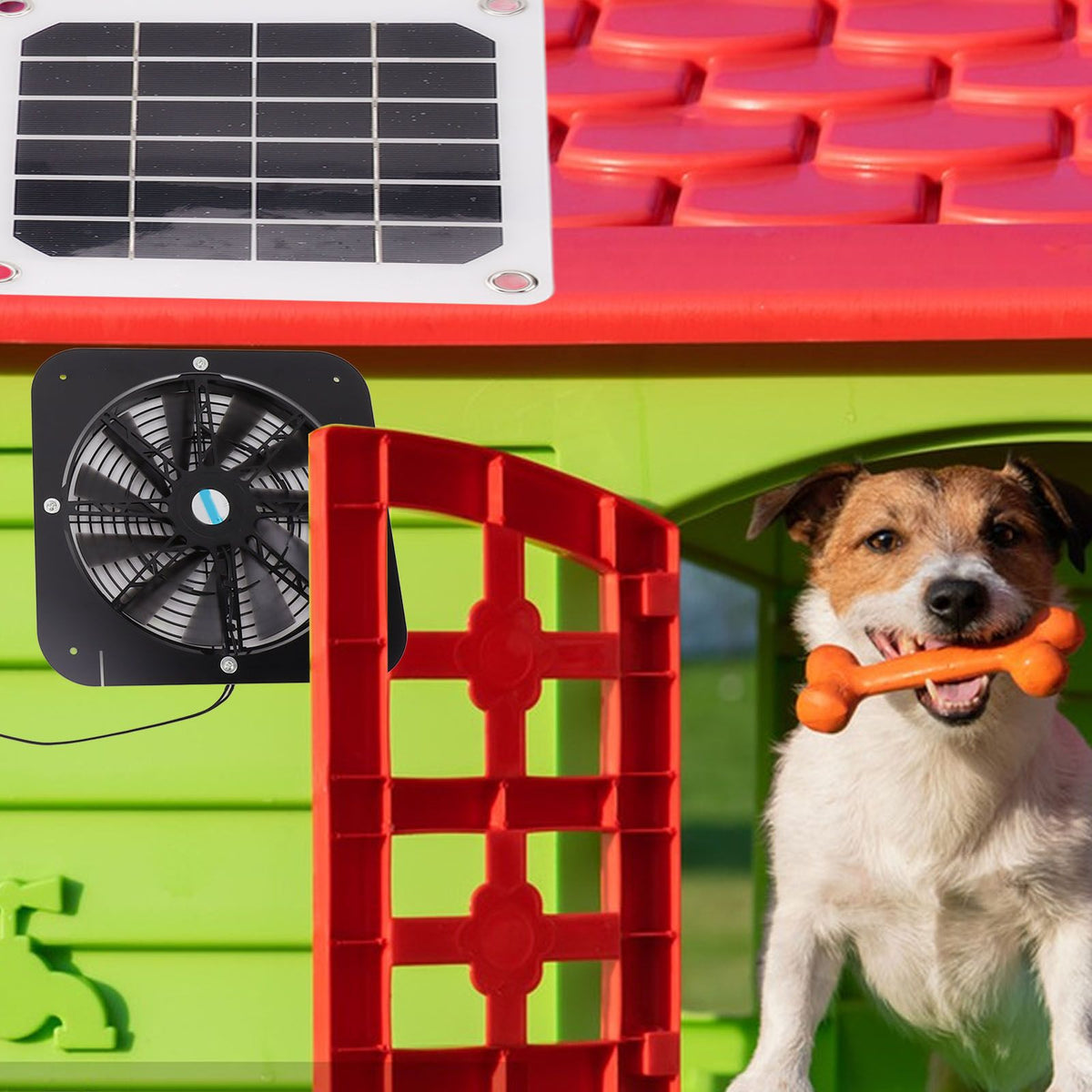 Solar Exhaust Fan 100W Solar Panel with 13.5inch Fan Waterproof Solar Panel Cooling Fan Ventilation Fan for Pet House