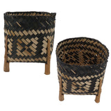 Plant Basket Northern Europe Style Bamboo Weaving Plant Pot Handwoven Indoor Outdoor Storage Organizer Plant Holder - Close-Up Angle