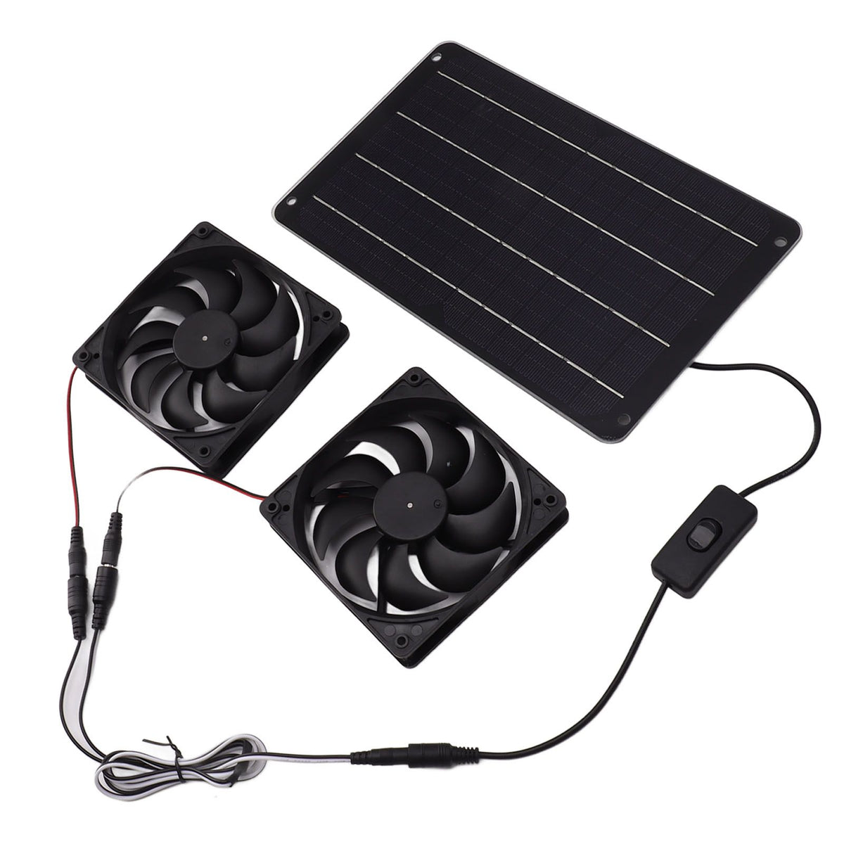 20W Solar Powered Dual Fan 12V Efficient Energy Saving Solar Panel Fan Kit with Switch for RV Greenhouse Pet Home