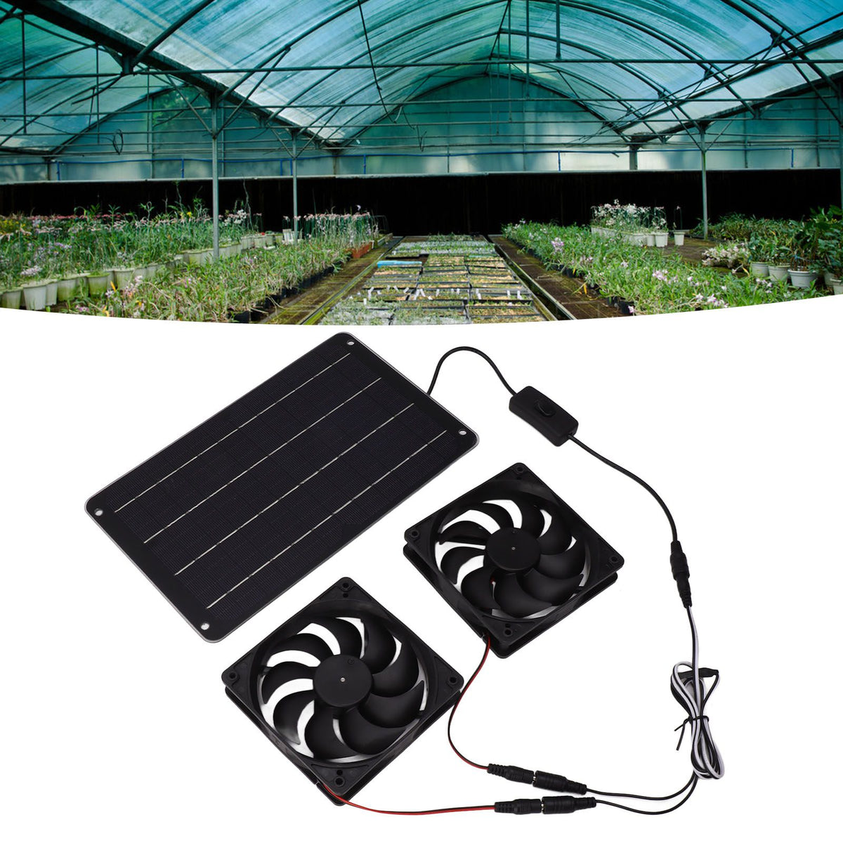 20W Solar Powered Dual Fan 12V Efficient Energy Saving Solar Panel Fan Kit with Switch for RV Greenhouse Pet Home