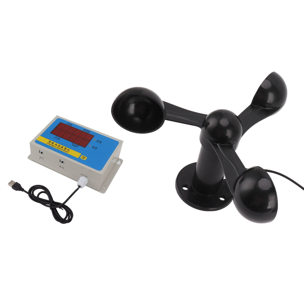 Tower Crane Anemometer Wind Speed Alarm USB 3 Fan Blades Accurate Aluminium Alloy Power Failure Memory Wind Anemometer 220V