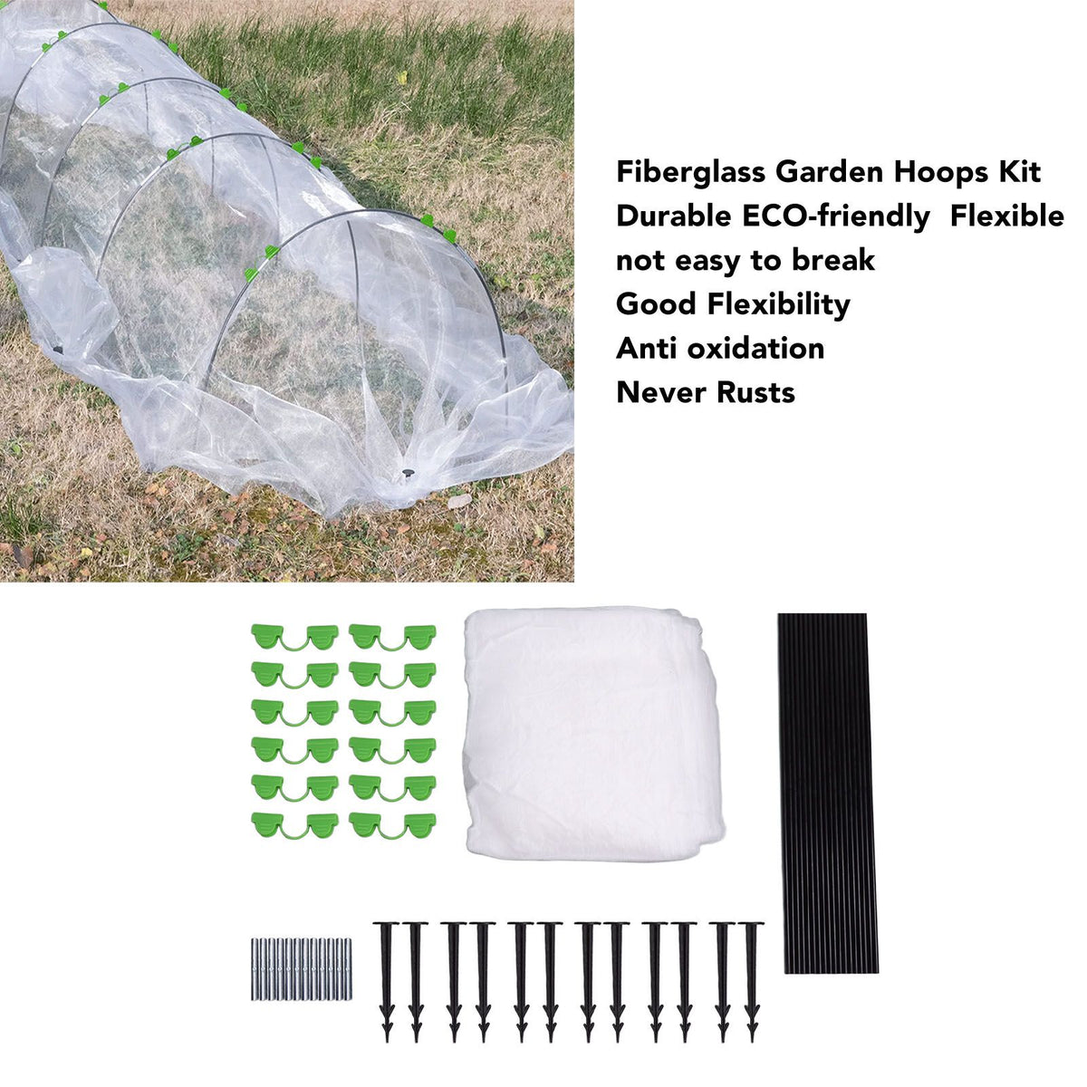 Greenhouse Hoops Grow Tunnel Long Garden Hoops Rust Free Fiberglass Garden Hoops Frame DIY Plant Support Garden Stakes