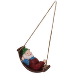Dwarf Swing Sculpture Ornaments Resin and Twine Lovely 7.5in Resin Dwarf Swing Sculpture for Patio Lawn Porch Red - Rear View