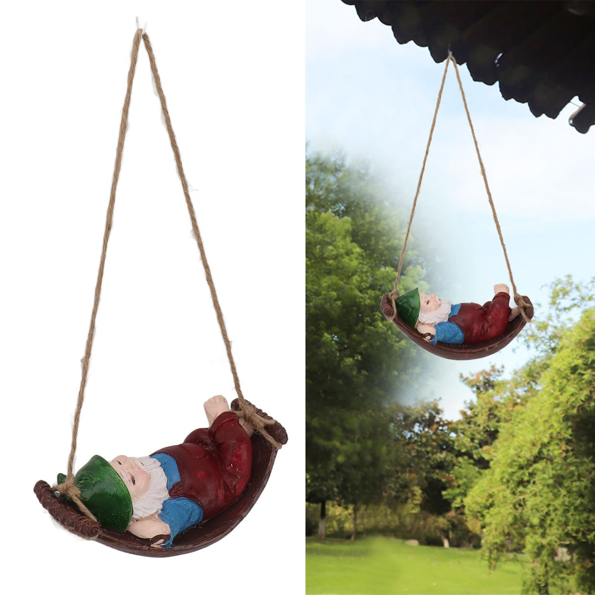 Dwarf Swing Sculpture Ornaments Resin and Twine Lovely 7.5in Resin Dwarf Swing Sculpture for Patio Lawn Porch Red