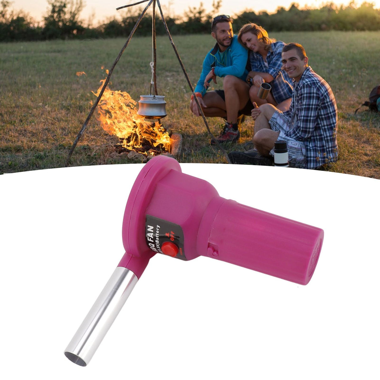 Portable Battery Powered BBQ Fan Air Blower Handheld Barbecue Fan Air Blower for Outdoor Camping Picnic Charcoal Grill Barbecue FD312A 1.5V Purple