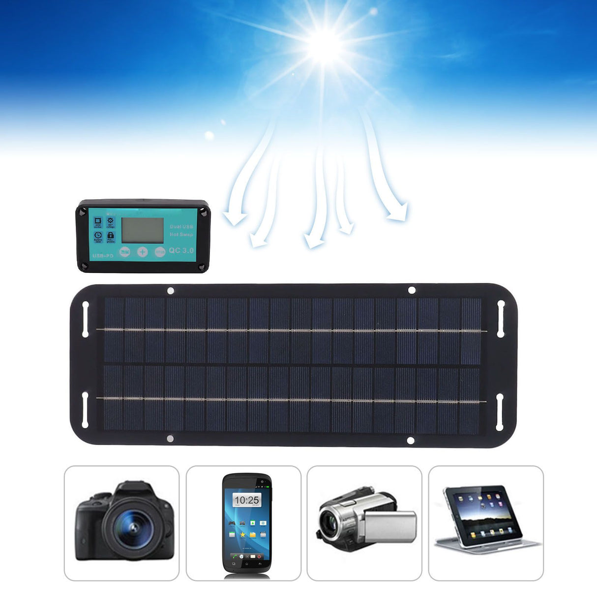 20W Solar Panel Black Solar Cell with Waterproof MPPT Controller for RV Home Vehicle Travel Camping