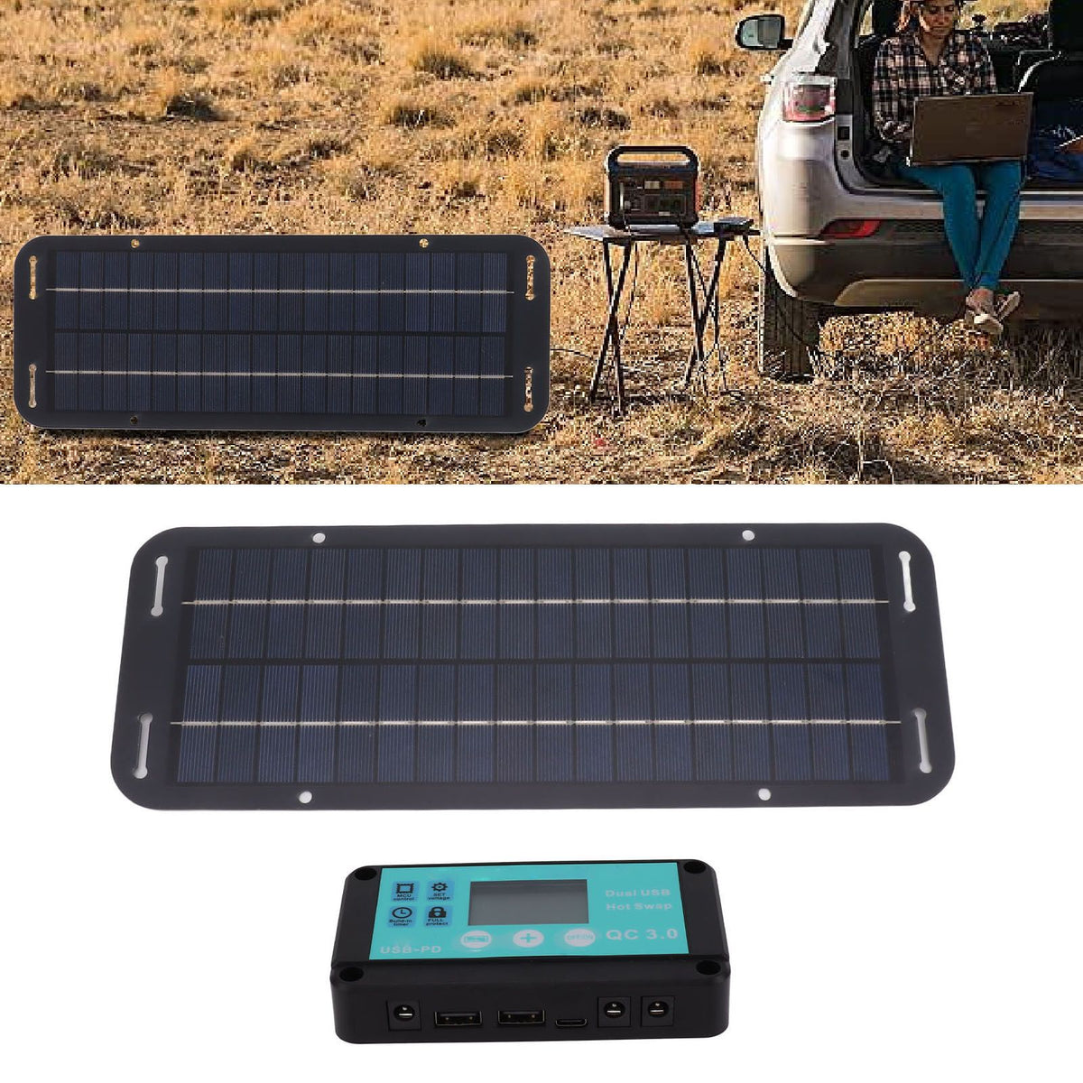 20W Solar Panel Black Solar Cell with Waterproof MPPT Controller for RV Home Vehicle Travel Camping