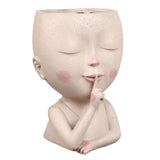 Face Flower Pot Head Planter Pot Cute Resin Succulent Planter with Drainage Hole Closed Eyes Large Opening for Indoor Outdoor