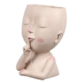Face Flower Pot Head Planter Pot Cute Resin Succulent Planter with Drainage Hole Closed Eyes Large Opening for Indoor Outdoor