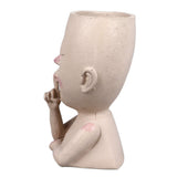 Face Flower Pot Head Planter Pot Cute Resin Succulent Planter with Drainage Hole Closed Eyes Large Opening for Indoor Outdoor - Top-Down View