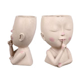 Face Flower Pot Head Planter Pot Cute Resin Succulent Planter with Drainage Hole Closed Eyes Large Opening for Indoor Outdoor - Rear View