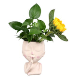 Face Flower Pot Head Planter Pot Cute Resin Succulent Planter with Drainage Hole Closed Eyes Large Opening for Indoor Outdoor