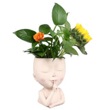Face Flower Pot Head Planter Pot Cute Resin Succulent Planter with Drainage Hole Closed Eyes Large Opening for Indoor Outdoor