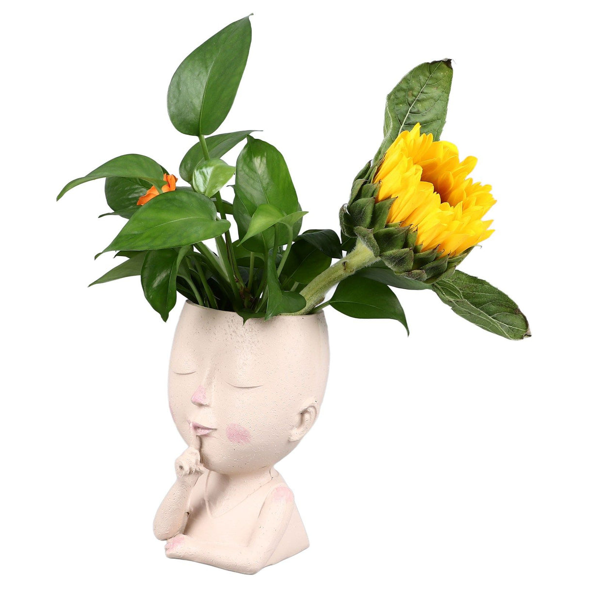 Face Flower Pot Head Planter Pot Cute Resin Succulent Planter with Drainage Hole Closed Eyes Large Opening for Indoor Outdoor