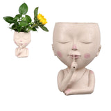 Face Flower Pot Head Planter Pot Cute Resin Succulent Planter with Drainage Hole Closed Eyes Large Opening for Indoor Outdoor - Extra Image