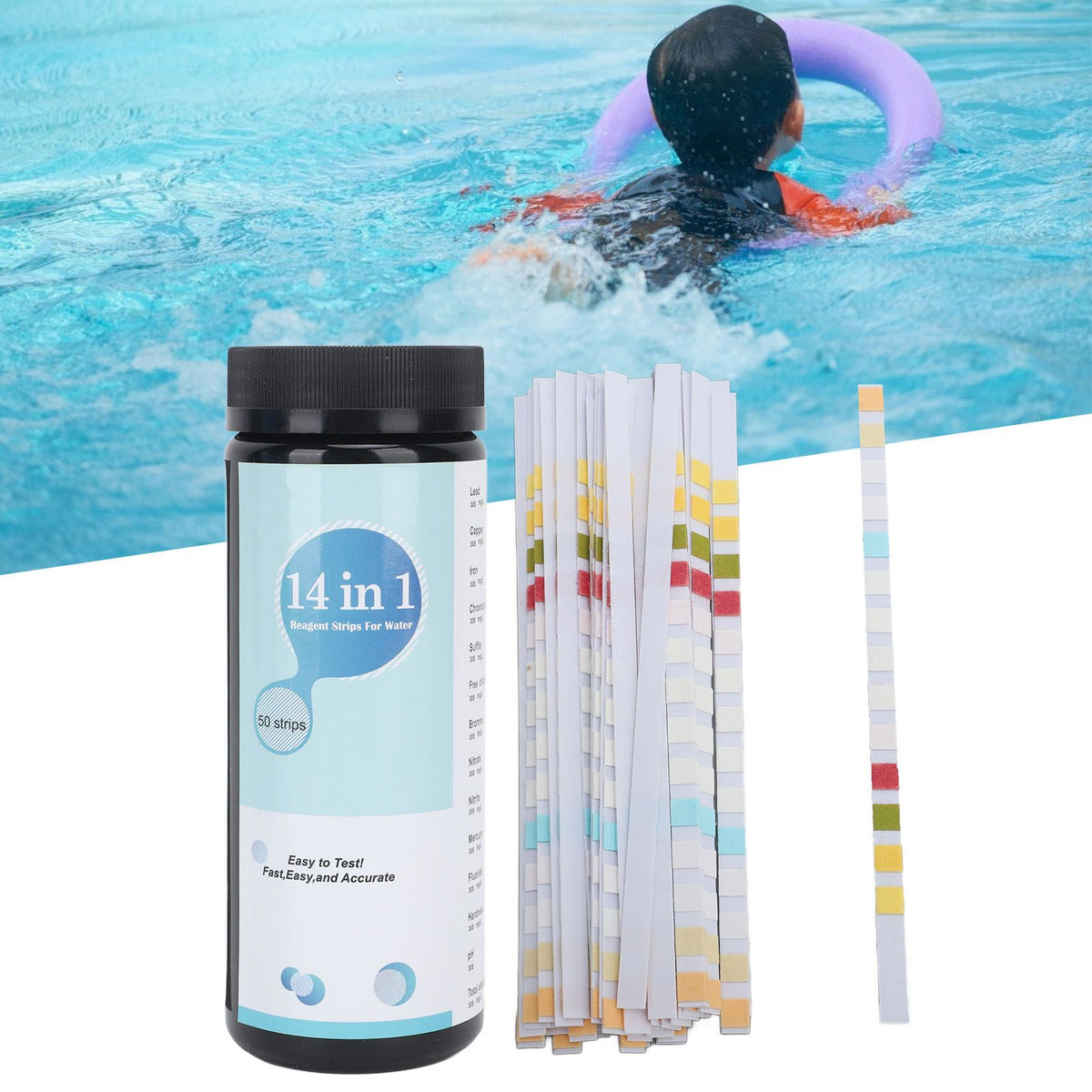 50 Strips PH Test Strips 14 in 1 Alkalinity Hardness PH Testing Paper for Swimming Pool Drinking Water Spa