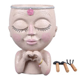 Face Planter Pot Resin Love Style Lady Head Succulent Planter Women Face Flower Pot with Drainage Hole Spades for Indoor Outdoor White