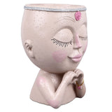 Face Planter Pot Resin Love Style Lady Head Succulent Planter Women Face Flower Pot with Drainage Hole Spades for Indoor Outdoor White - Front View