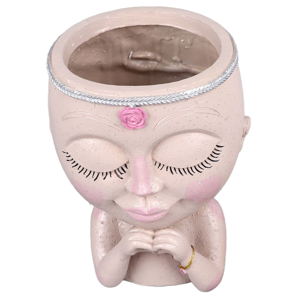 Face Planter Pot Resin Love Style Lady Head Succulent Planter Women Face Flower Pot with Drainage Hole Spades for Indoor Outdoor White