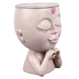 Face Planter Pot Resin Love Style Lady Head Succulent Planter Women Face Flower Pot with Drainage Hole Spades for Indoor Outdoor White - 45-Degree Angle