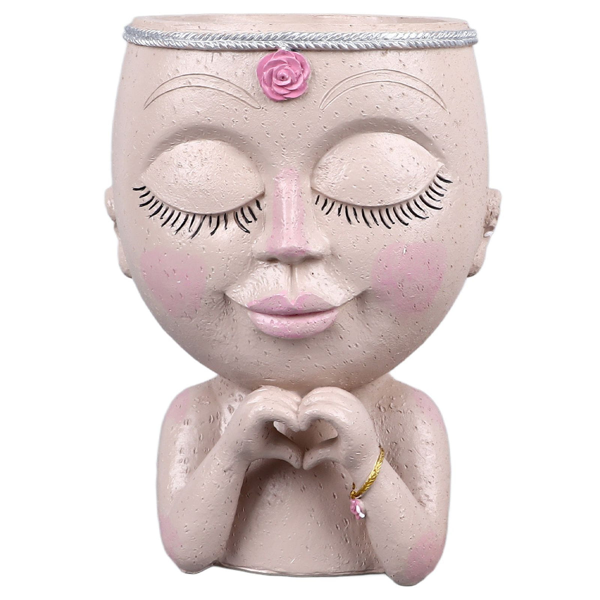 Face Planter Pot Resin Love Style Lady Head Succulent Planter Women Face Flower Pot with Drainage Hole Spades for Indoor Outdoor White