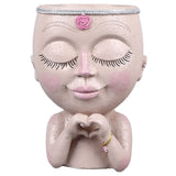Face Planter Pot Resin Love Style Lady Head Succulent Planter Women Face Flower Pot with Drainage Hole Spades for Indoor Outdoor White - Rear View