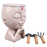 Face Planter Pot Resin Love Style Lady Head Succulent Planter Women Face Flower Pot with Drainage Hole Spades for Indoor Outdoor White - Close-Up Angle
