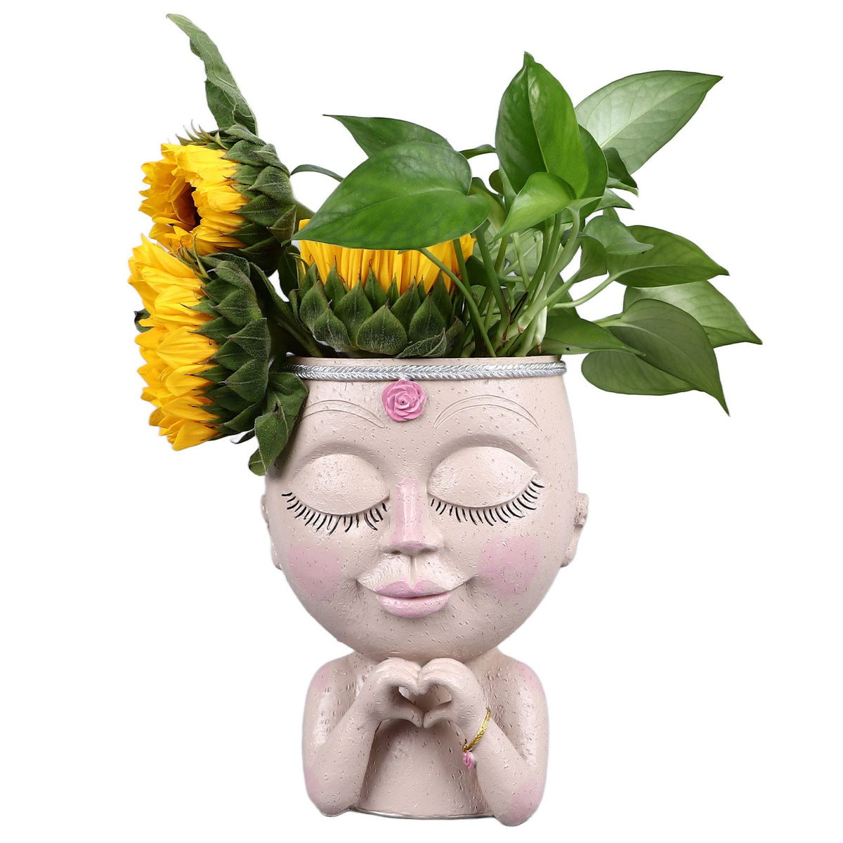 Face Planter Pot Resin Love Style Lady Head Succulent Planter Women Face Flower Pot with Drainage Hole Spades for Indoor Outdoor White