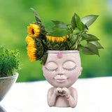 Face Planter Pot Resin Love Style Lady Head Succulent Planter Women Face Flower Pot with Drainage Hole Spades for Indoor Outdoor White