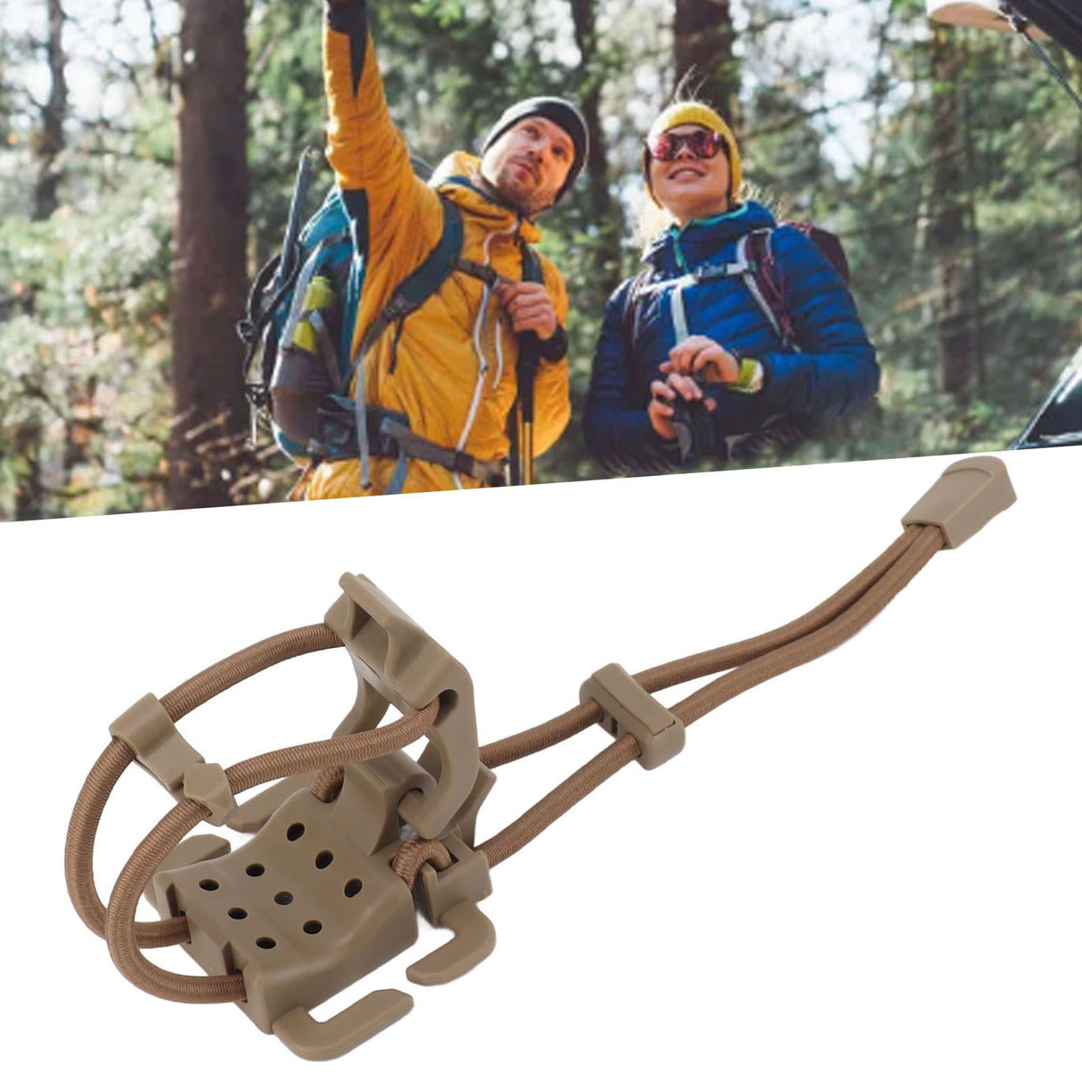 2Pcs Backpack Binding Clip MOLLE Gear Organizer Fastener Elastic Binding Buckle Carabiner Clip Bags Clasp Cord Fix Gear Elastic Strap Khaki