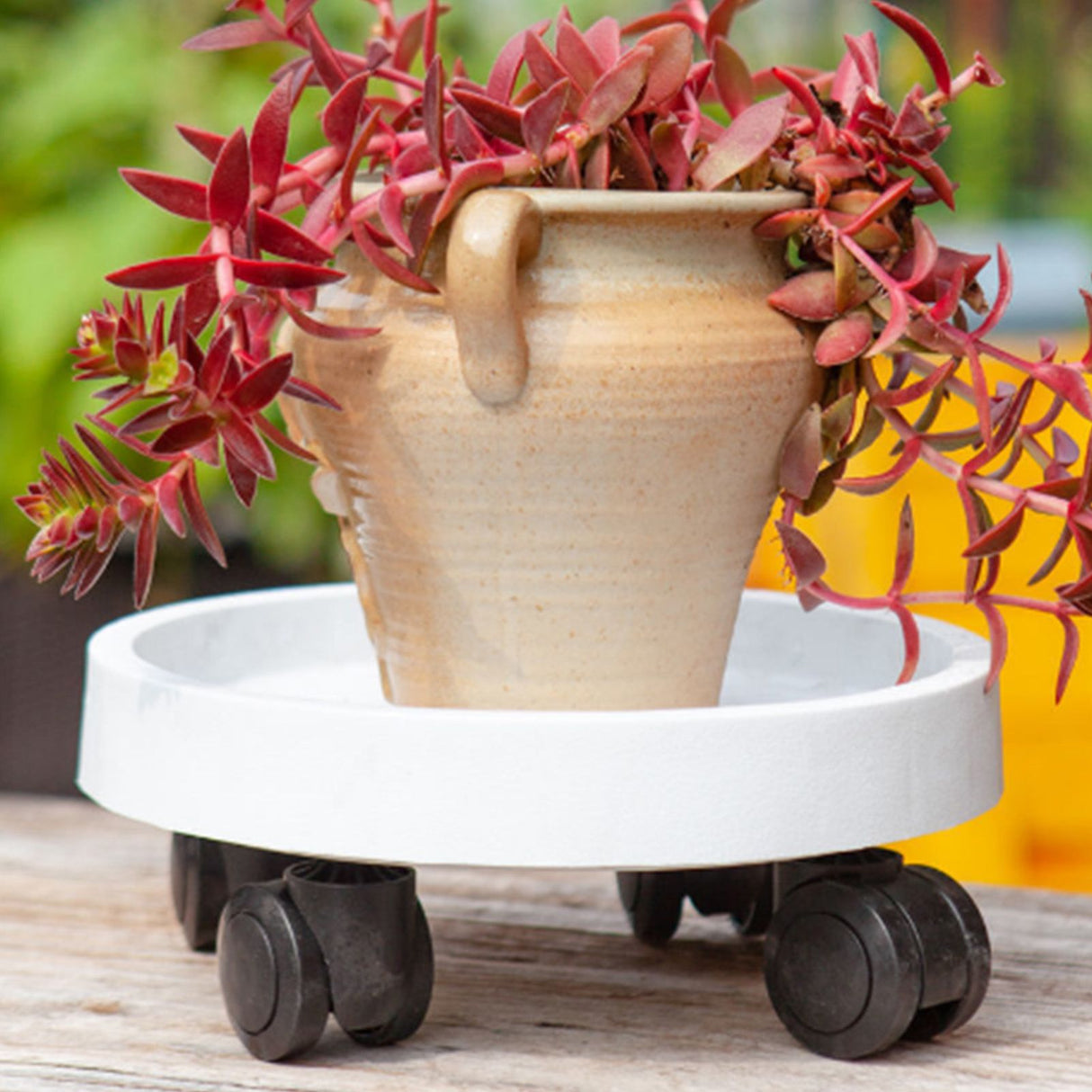 Flower Pot Tray Wheels Round Shape Removable Rotating Wheels Plant Stand for Balcony White 30
