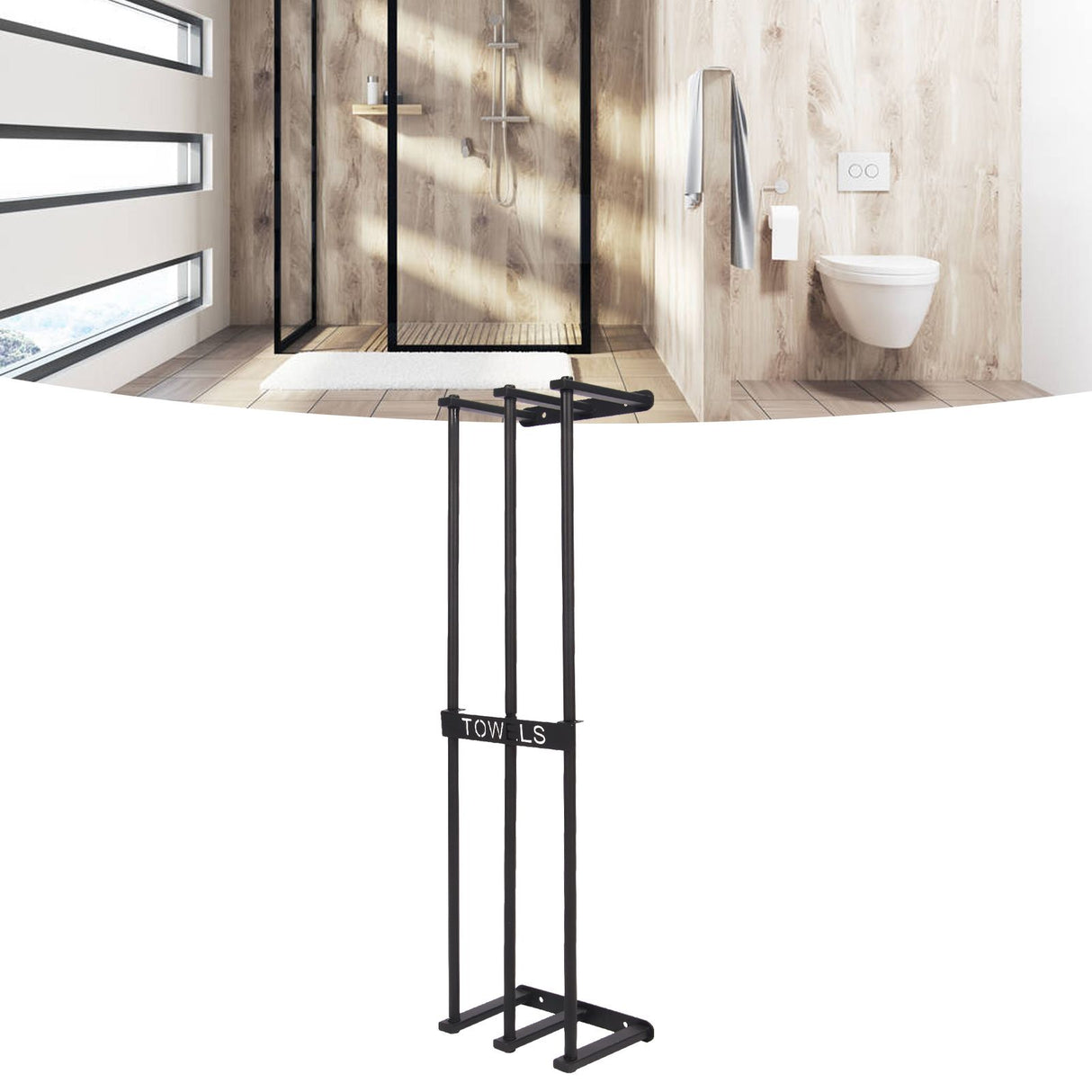 Bathroom Wall Towel Rack Wall Mounted 3 Bars Aluminum Alloy Rolled Towel Holder for Rolled Towels Black