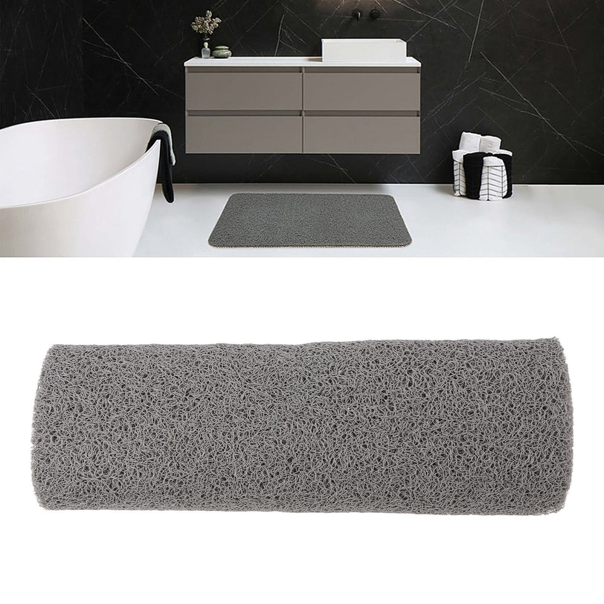 Indoor Non Slip Mat PVC Textured Bath Tub Shower Mat Water Proof Grey Bathroom Rug