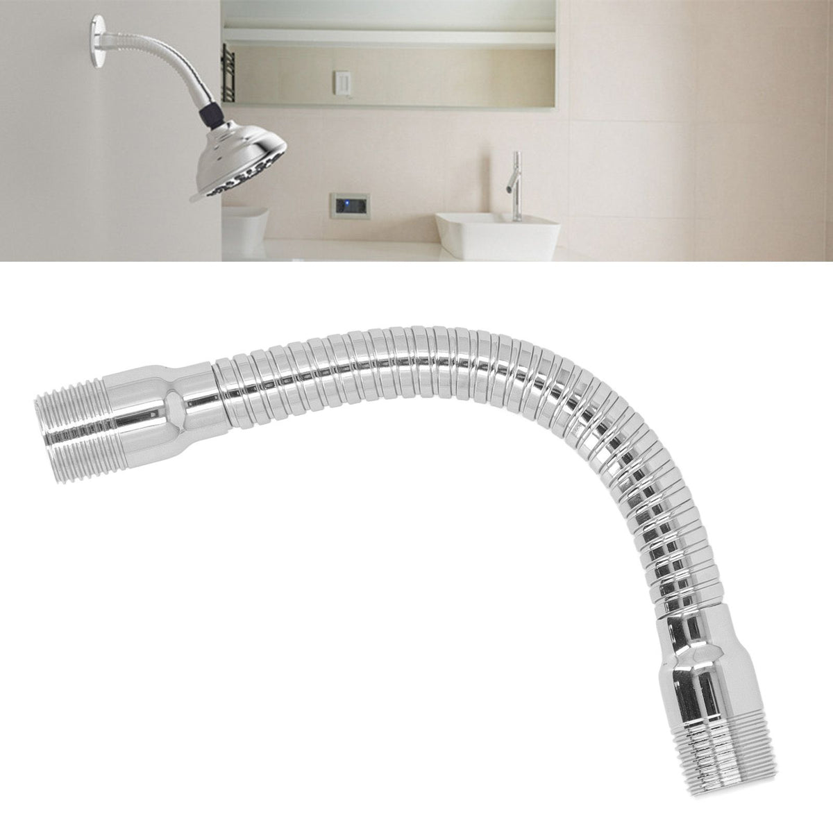 Adjustable Shower Head Extension Arm with Flange Rotating Swiveling Shower Head Arm for Bathroom