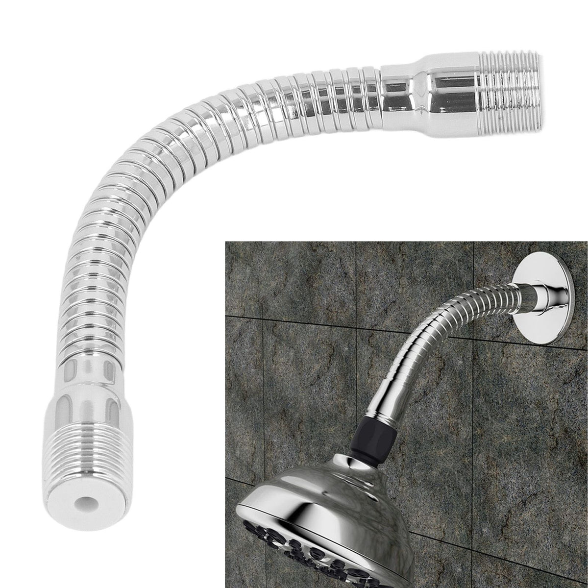 Adjustable Shower Head Extension Arm with Flange Rotating Swiveling Shower Head Arm for Bathroom