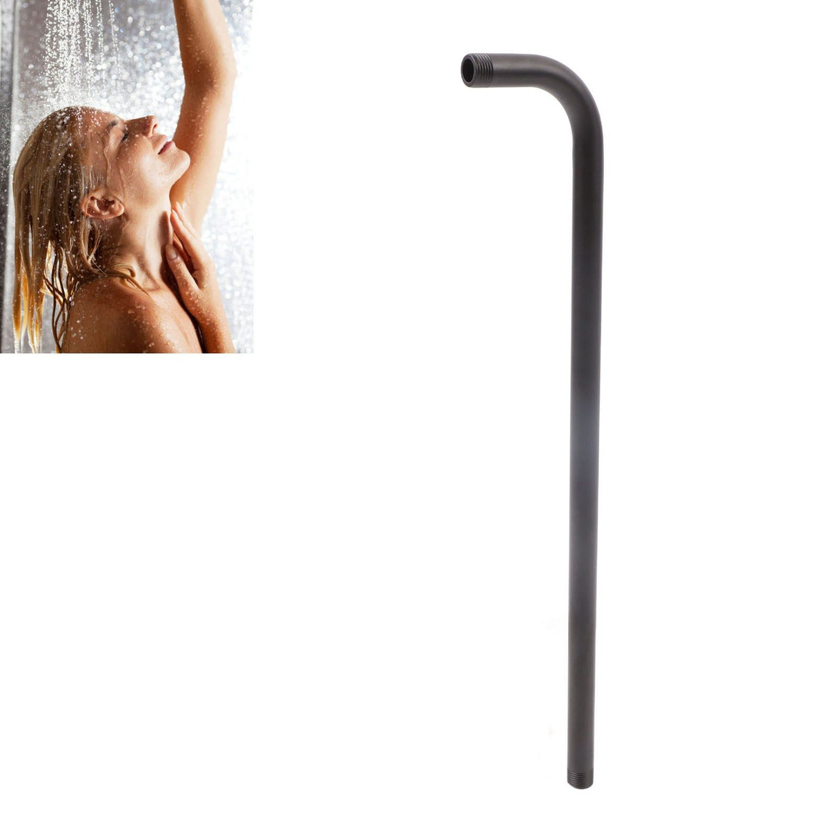 Shower Arm Stainless Steel Shower Head Extension Pipe Bathroom Shower Hardware Accessories Black 52cm