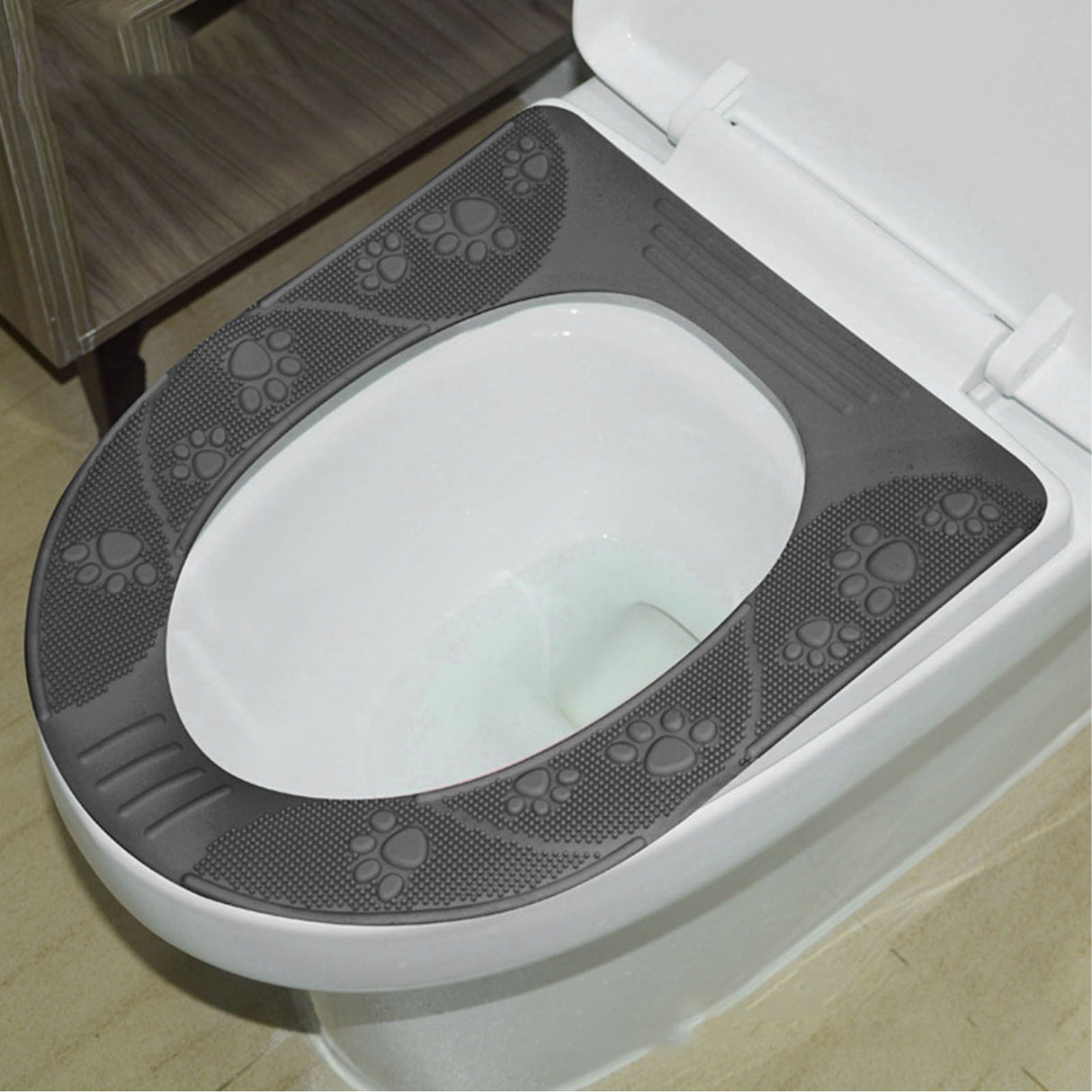 Four Season Universal Toilet Seat Cover Washable Silicone Non Slip Toilet Seat Cover Pad Grey