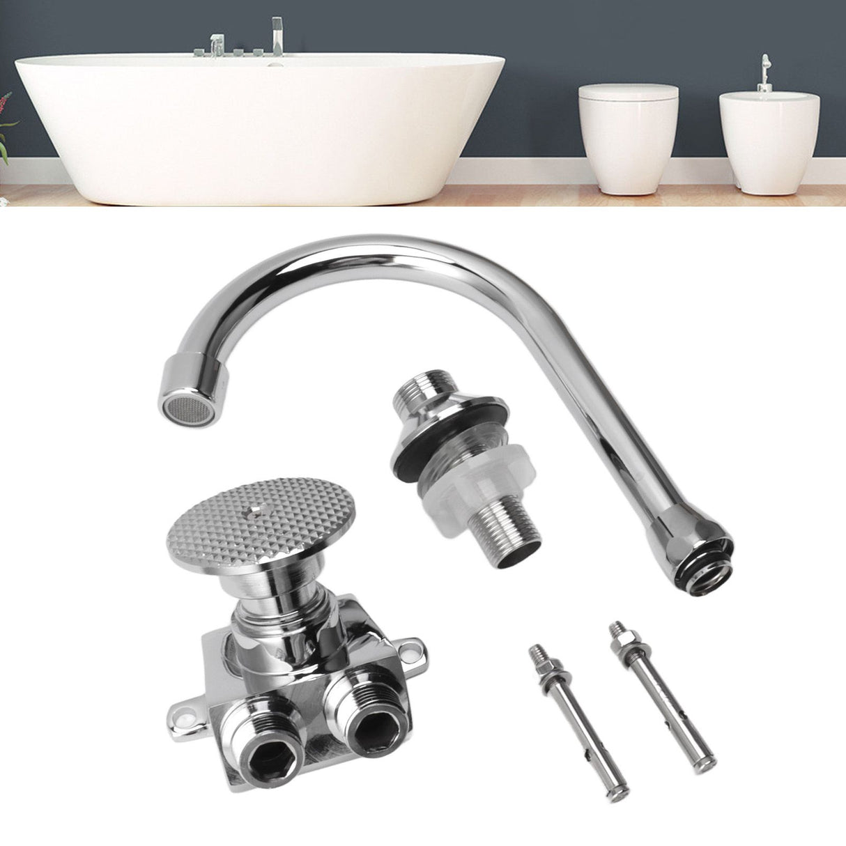 Foot Pedal Faucet Hands Free Foot Valve Flexible Hose Touchless Floor Mount Foot Control Faucet for Kitchen