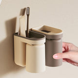 Wall Mounted Toothbrush Holder with Drainage Function Self Adhesive Toothbrush Holder with Cups for Bathroom Caramel Brown - Extra Image