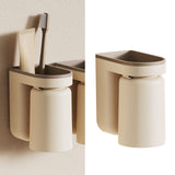 Wall Mounted Toothbrush Holder with Drainage Function Self Adhesive Toothbrush Holder with Cups for Bathroom Beige