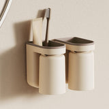 Wall Mounted Toothbrush Holder with Drainage Function Self Adhesive Toothbrush Holder with Cups for Bathroom Beige
