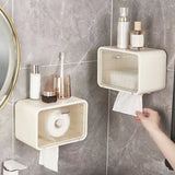 Tissue Box Cover Wall Mounted 2 in 1 Waterproof Tissue Holder Dispenser Box Cover for Bathroom Transparent White