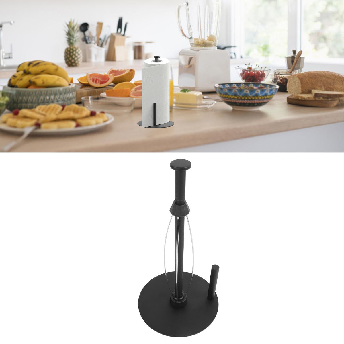 Paper Towel Holder Countertop Stainless Steel Black Perfect Tear Paper Towel Roll Holders for Bathroom Kitchen