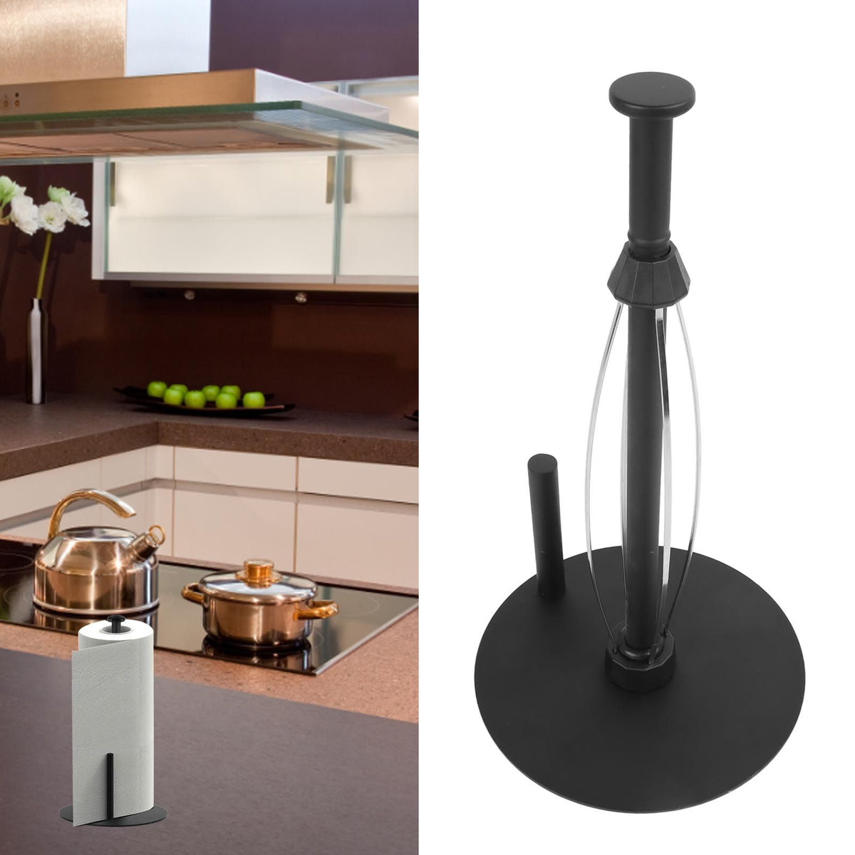 Paper Towel Holder Countertop Stainless Steel Black Perfect Tear Paper Towel Roll Holders for Bathroom Kitchen