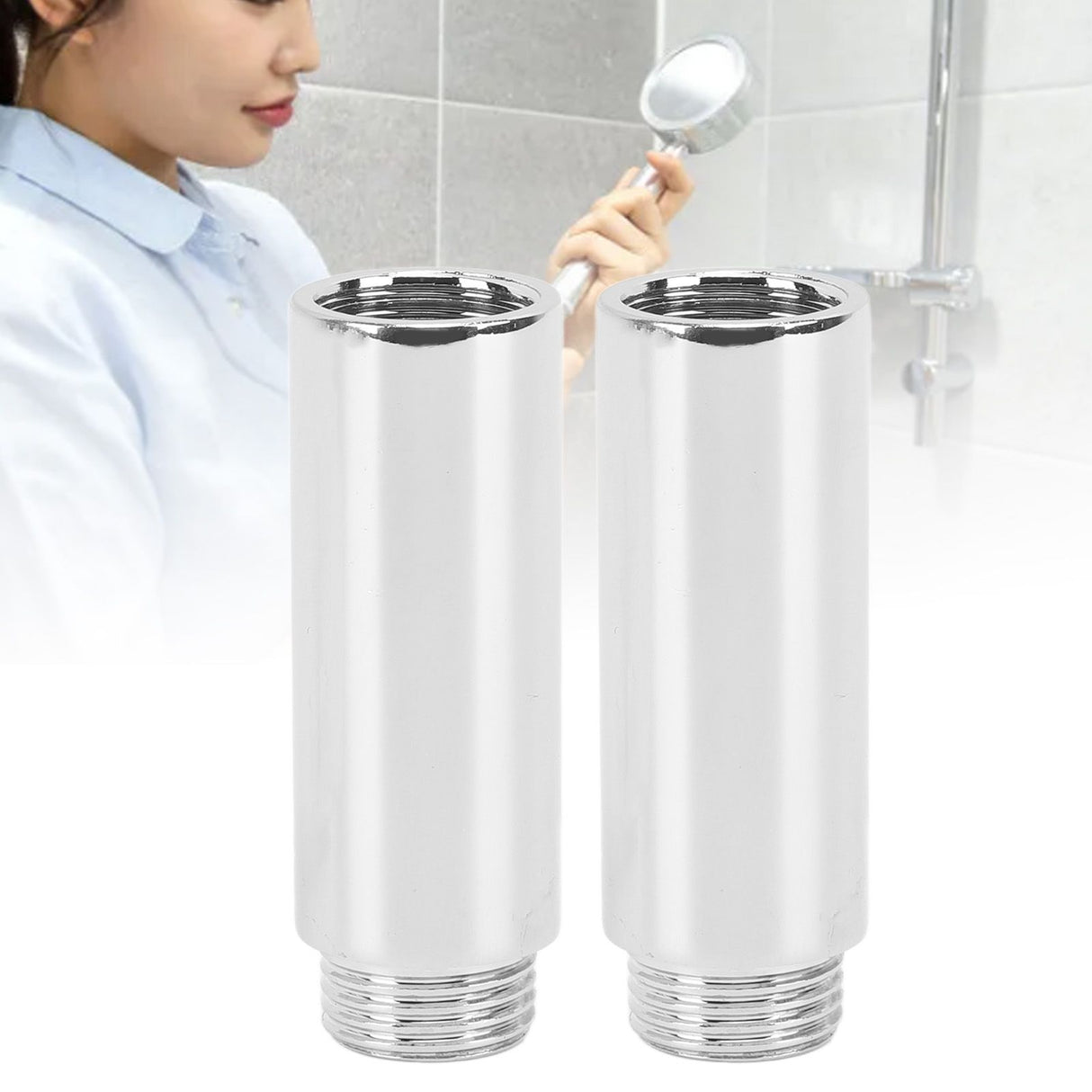 2PCS Shower Arm Extension Stainless Steel Chrome Plating Shower Head Extension Pipe for Bathroom 6.1cm/2.4in