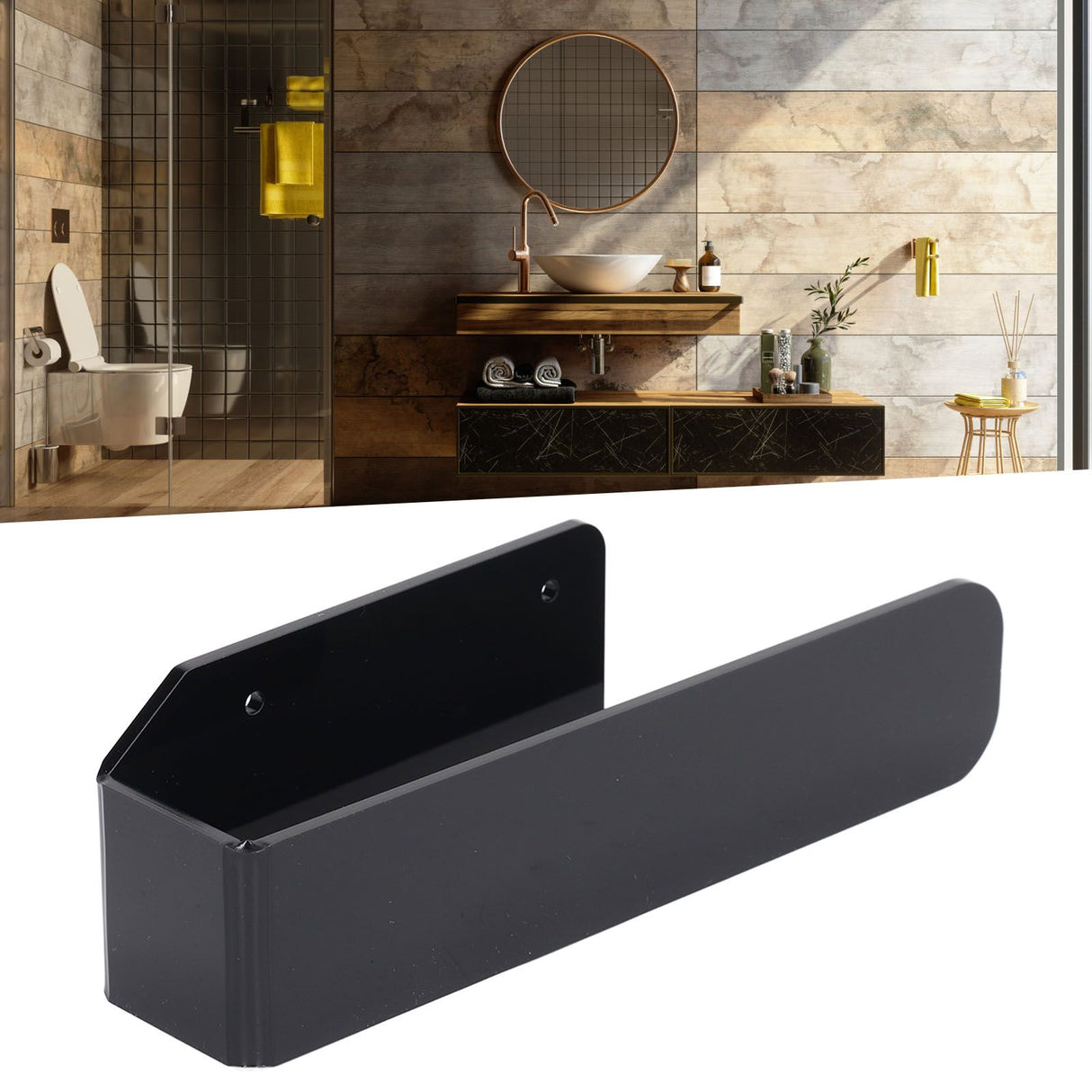 Hand Towel Holder Acrylic Modern Self Adhesive Wall Mounted Towel Bar Hanger for Bathroom Kitchen Lavatory Black