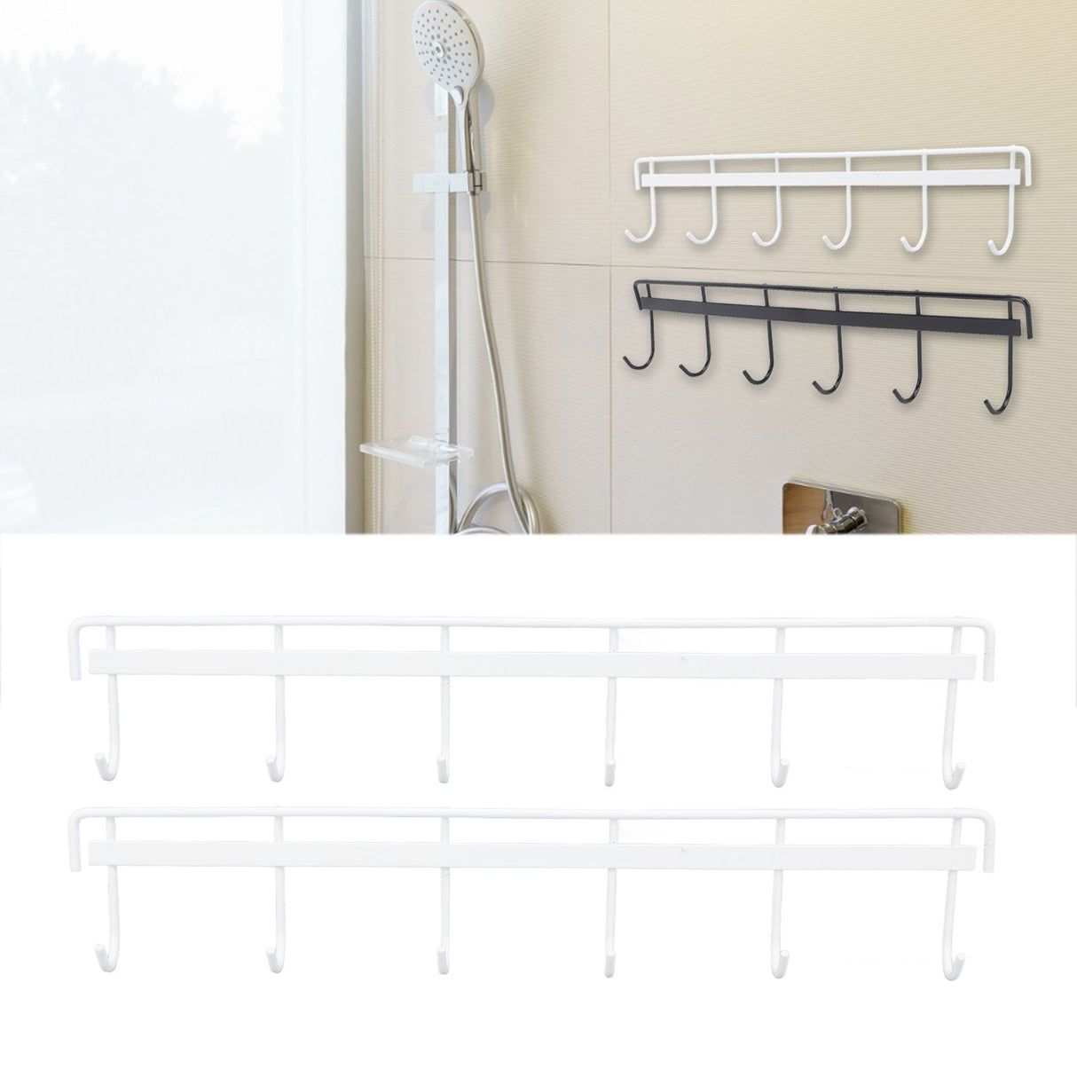 2pcs Wall Mounted Coat Rack Stainless Steel Wall Hanging Coat Hook Rail with 6 Hooks for Clothes Towel Hat 6 Hooks 2 White