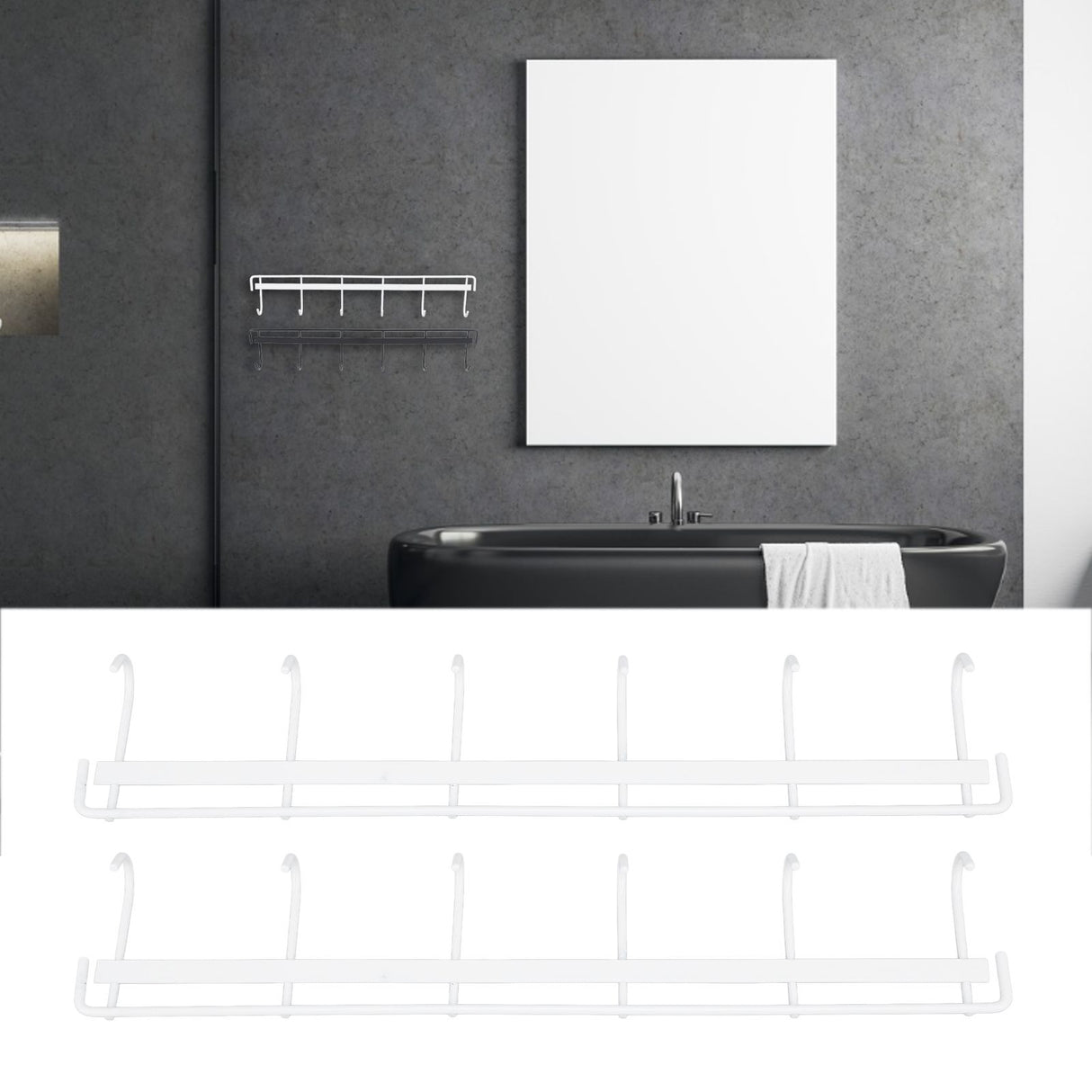 2pcs Wall Mounted Coat Rack Stainless Steel Wall Hanging Coat Hook Rail with 6 Hooks for Clothes Towel Hat 6 Hooks 2 White